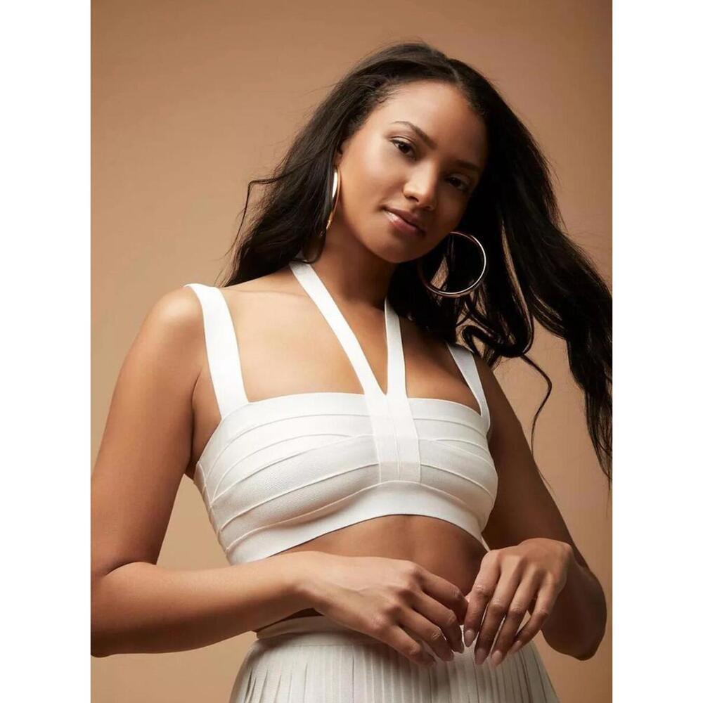 Herve Leger Forever 21 White Strappy Bandage Crop Top Shirt Size M